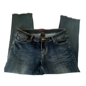 Black Crystal Jeans Sz 13 Women's Teen Raw Hem Stretch Faded Denim Blue